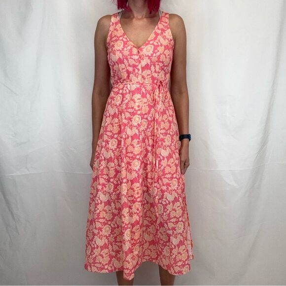 French Connection Women's Cossette Vero Crepe Midi Dress 6 Pink Orange White - Picture 1 of 15